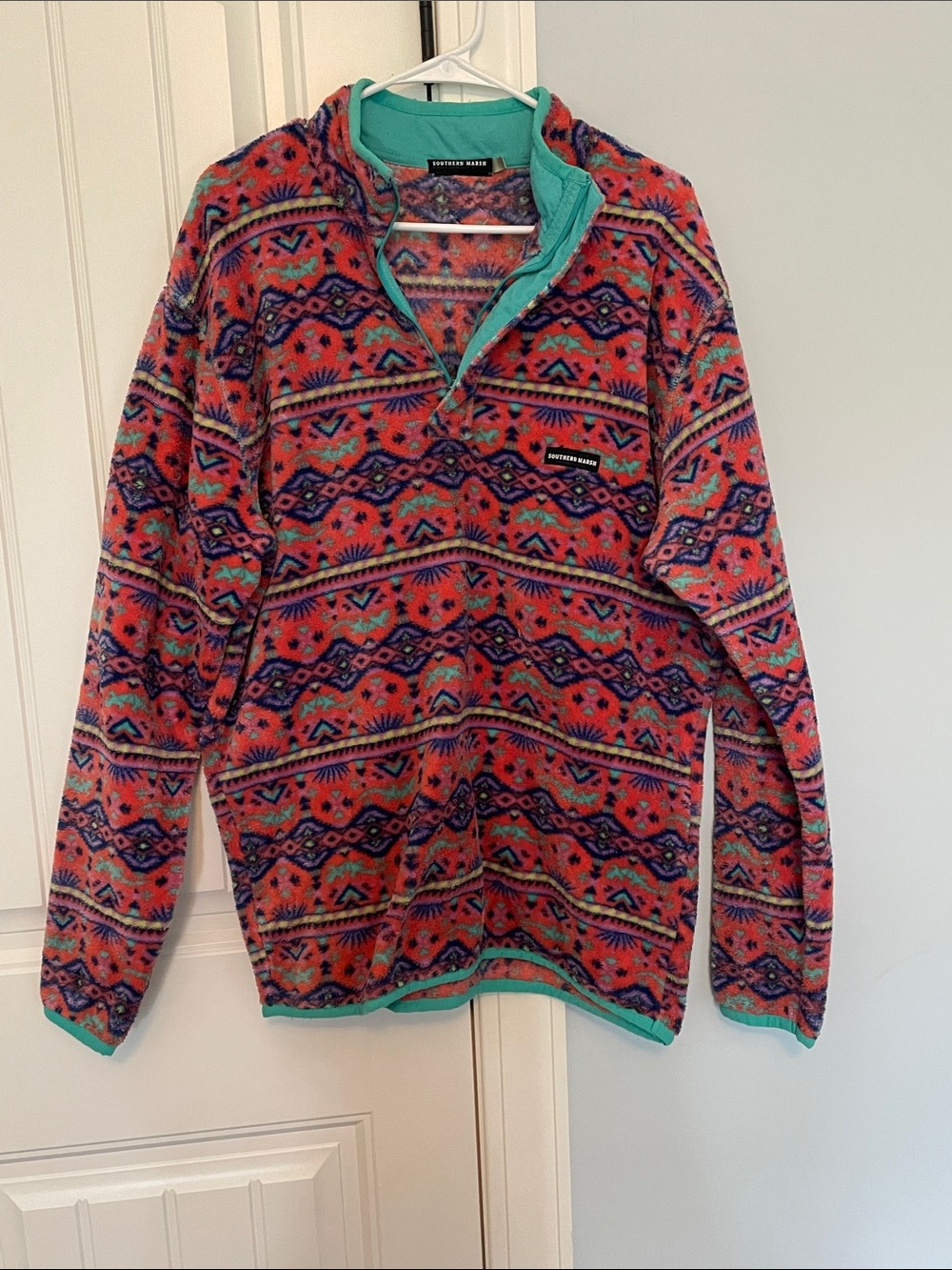 Southern Marsh Men’s Zip-Up Sweater - Coral, Teal & Purple Pattern